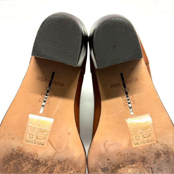 Dolce Vita Blocked Heeled Leather Ankle Boots With Adjustable Straps Cognac 8.5 - Picture 6 of 16